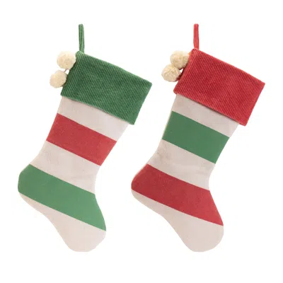 Melrose International Striped Wool Stocking (set Of 2) - White, Green, Red