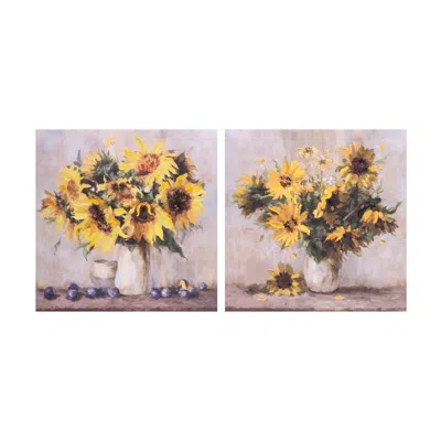 Melrose International Sunflower Vase Canvas Wall Art 32"l (set Of 2) - Yellow, Brown