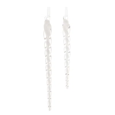 Melrose International Swirled Glass Icicle Ornament (set Of 12) - White
