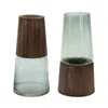 Melrose International Tapered Glass Vase With Wood Accent (set Of 2) - Brown, Green