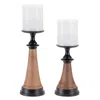 Melrose International Tapered Wood And Metal Candle Holder (set Of 2) - Brown, Black