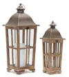Melrose International Tapered Wood Lantern With Metal Lid (set Of 2) - Brown
