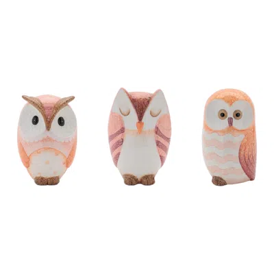 Melrose International Terra Cotta Owl Decor (set Of 3) - Pink, Beige
