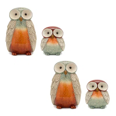Melrose International Terra Cotta Owl Figurine With Glazed Accents (set Of 4) - Orange, Green, Beige