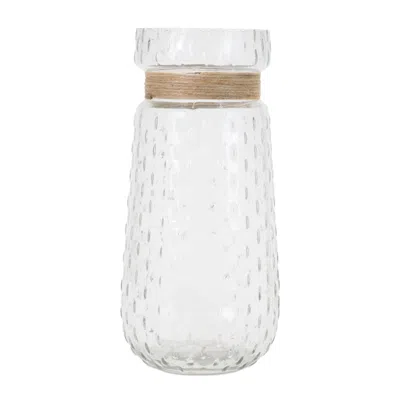 Melrose International Texture Glass Vase With Jute Accent (set Of 2) - Clear, Beige