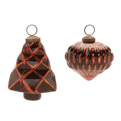 Melrose International Textured Glass Tree And Onion Ornament (set Of 6) - Red