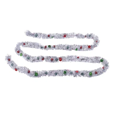 Melrose International Tinsel Sleigh Bell Ornament Garland (set Of 2) - Silver, Red
