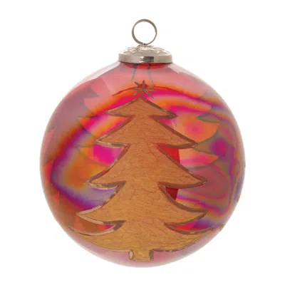Melrose International Tree Etched Ball Ornament (set Of 4) - Red, Gold
