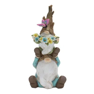 Melrose International Tree Trunk Gnome Stack (set Of 2) - Blue, Green