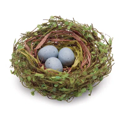 Melrose International Twig Bird Nest With Eggs And Moss (set Of 12) - Brown, Green