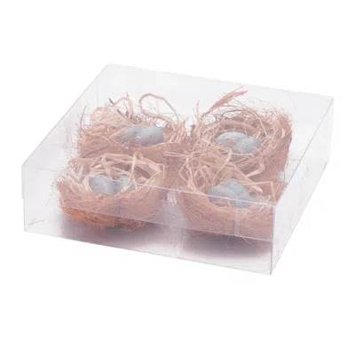 Melrose International Twig Bird Nest With Eggs And Raffia (set Of 8) - Brown, Blue