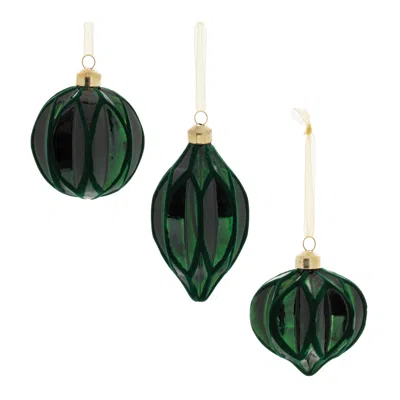 Melrose International Velvet Glass Ornament (set Of 12) - Green