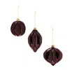Melrose International Velvet Glass Ornament (set Of 6) - Red, Gold