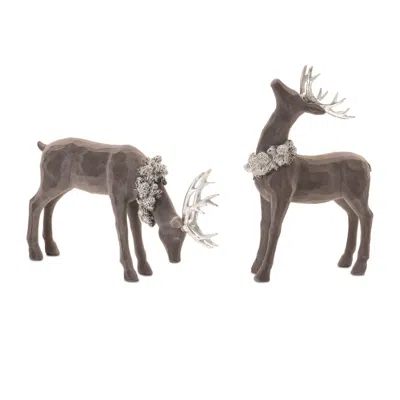 Melrose International Velvet Holiday Deer Figurine (set Of 2) - Gray
