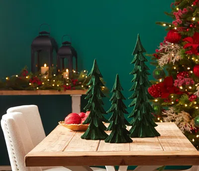 Melrose International Velvet Pine Tree (set Of 3) - Green In Multi