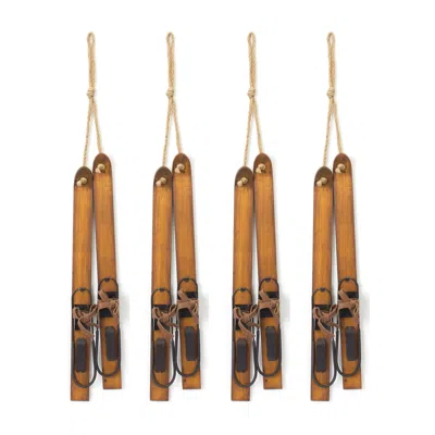 Melrose International Vintage Wood Hanging Ski Decor (set Of 4) - Brown; Tan