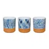 Melrose International Watercolor Planter With Terra Cotta Accent (set Of 3) - Brown, Blue, White