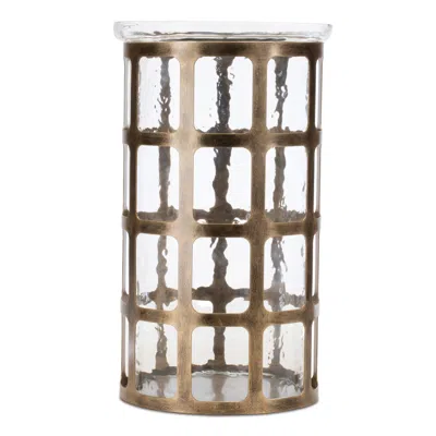 Melrose International Wavy Glass Candle Holder With Distressed Metal Frame 12.25"h - Gold