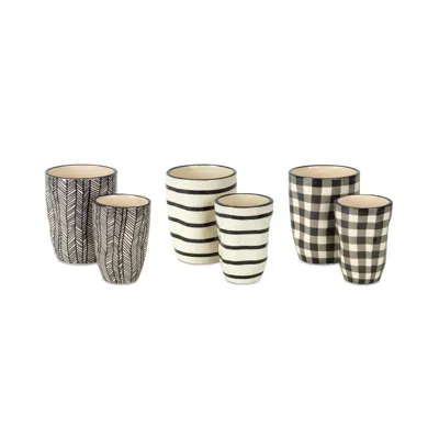 Melrose International Wavy Patterned Planter Or Vase (set Of 6) - Beige, Black