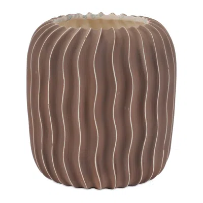 Melrose International Wavy Ribbed Ceramic Vase (set Of 2) - Brown
