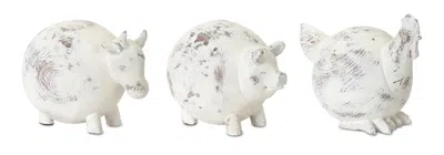 Melrose International Weathered Stone Farm Animal Figurine (set Of 3) - White In Animal Print