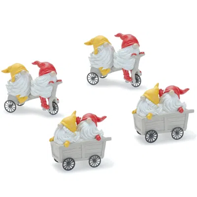 Melrose International Whimsical Garden Gnome Figurine Riding A Scooter And Wheelbarrow (set Of 4) - Yellow, Red, White