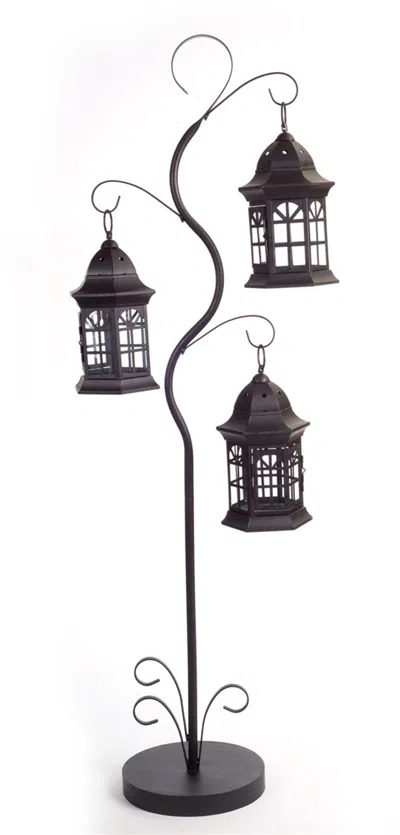 Melrose International Whimsical Metal Lantern Tree With 3 Candle Holders 4.5'h - Brown