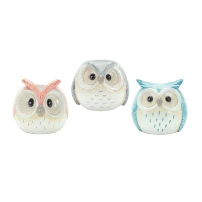Melrose International Whimsical Pastel Terra Cotta Owl Figurine (set Of 3) - Blue, Pink, Grey