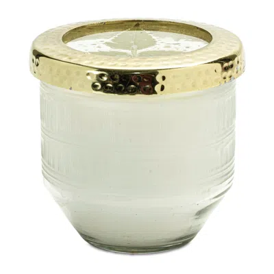 Melrose International Whit Currant Scented Soy Candle With Pressed Floral Lid 4.25"d - White, Gold