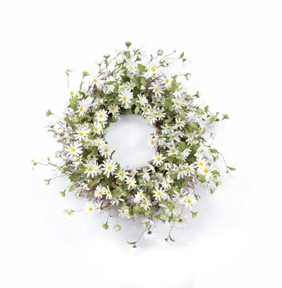 Melrose International White Daisy Floral Wreath 23"d - Yellow; White; Green