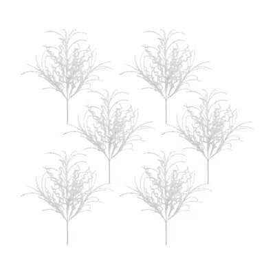Melrose International White Glitter Twig Bush (set Of 6) - White