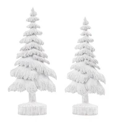 Melrose International White Washed Pine Tree (set Of 2) - White