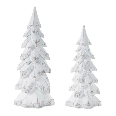 Melrose International White Washed Pine Tree (set Of 2) - White, Beige