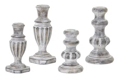 Melrose International White Washed Stone Candle Holder (set Of 4) - Grey, White, Brown
