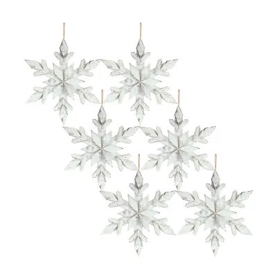 Melrose International White Washed Wooden Snowflake Ornament (set Of 6) - White