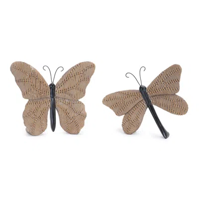 Melrose International Wicker Design Butterfly And Dragonfly Shelf Sitter (set Of 4) - Brown, Black