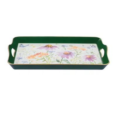 Melrose International Wildflower Insect Print Tray With Handles 17"l - Green, Yellow, Pink