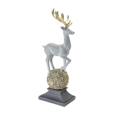 Melrose International Winter Deer Figurine On Orb 14"h - Gold; Grey