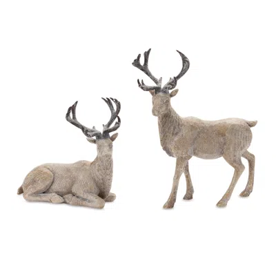 Melrose International Winter Deer Figurine (set Of 2) - Beige, Brown In Multi