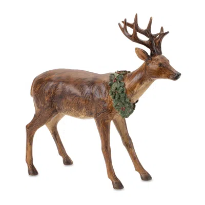 Melrose International Winter Deer Figurine (set Of 2) - Brown, Green