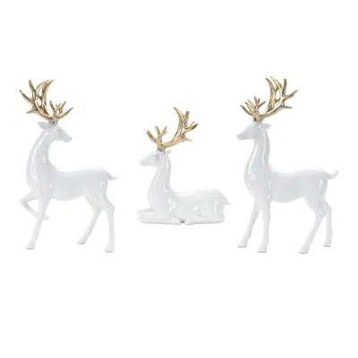 Melrose International Winter Deer Figurine (set Of 3) - White, Gold