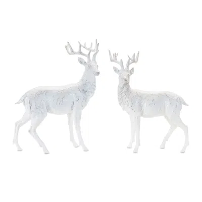 Melrose International Winter Deer Statue (set Of 2) - White