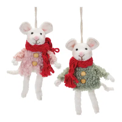 Melrose International Winter Mouse Ornament (set Of 6) - Green; Pink; White