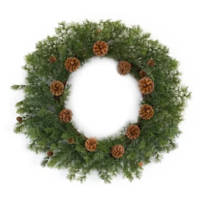 Melrose International Winter Pine Wreath With Pine Cones 25.5"d - Green, Brown