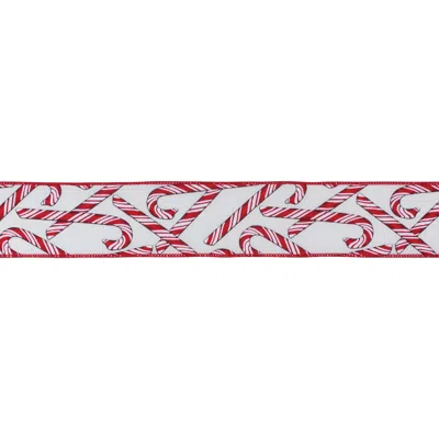 Melrose International Wired Candy Cane Ribbon (set Of 2) - White, Red