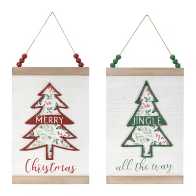 Melrose International Wood Beaded Merry Christmas Banner (set Of 2) - White, Red, Green