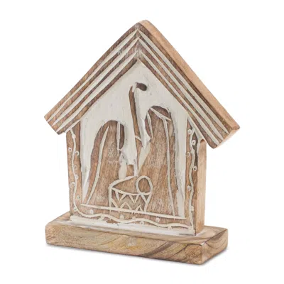 Melrose International Wood Carved Nativity Barn (set Of 2) - Brown