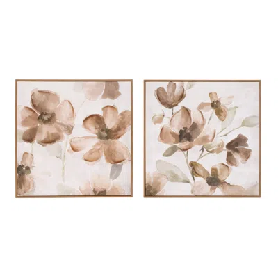 Melrose International Wood Floral Block Plaque (set Of 2) - White, Brown