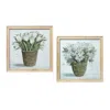 Melrose International Wood Framed Floral Basket Print (set Of 2) 17"sq Wood/glass - Brown, Green