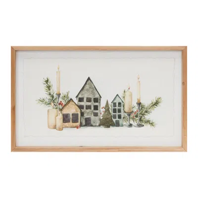 Melrose International Wood Framed Winter Village Mantlescape Print 19"l - White, Brown